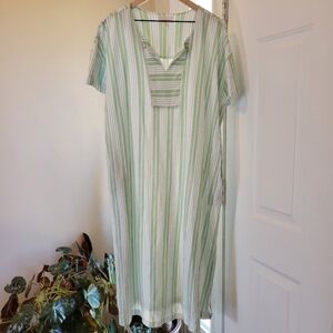 Stan Herman 100% Cotton Green Striped Short sleeve Dress, Size XL
